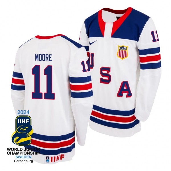 USA Hockey Oliver Moore White 2024 IIHF World Juni...