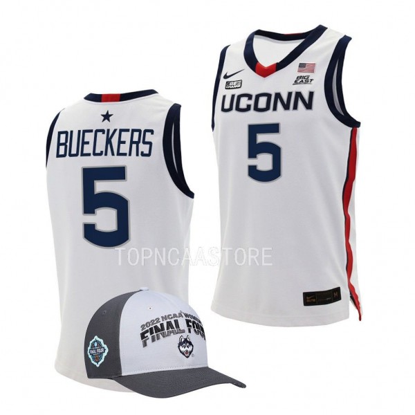 Paige Bueckers UConn Huskies #5 White Women's Basketball Jersey Final Four Hat