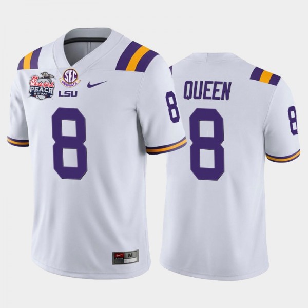 LSU Tigers Patrick Queen White 2019-20 Home Peach Bowl Champions Jersey College Football