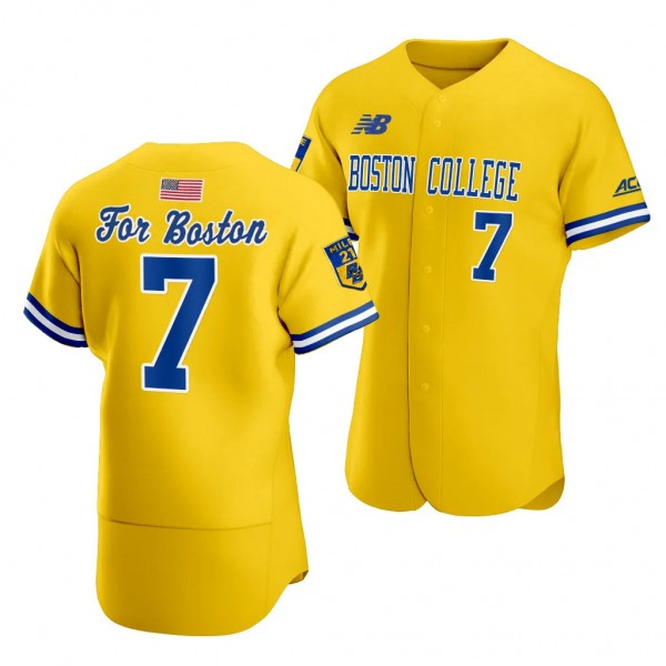 Boston Strong Patrick Roche Boston College Eagles 10th anniversary Gold Baseball Jersey Men #7