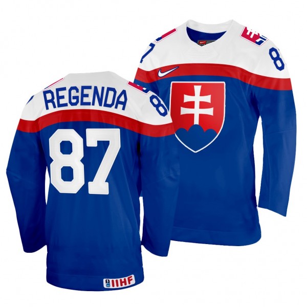 Slovakia Hockey Pavol Regenda #87 Blue Away Jersey...