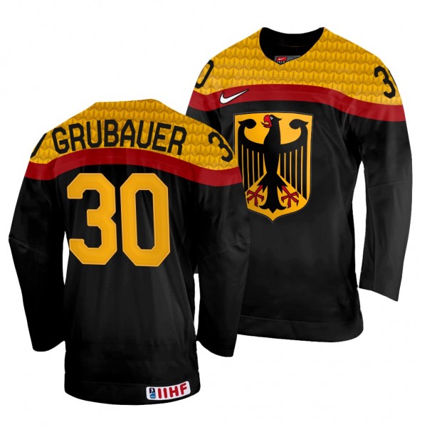 Germany Hockey Philipp Grubauer #30 Black Away Jer...