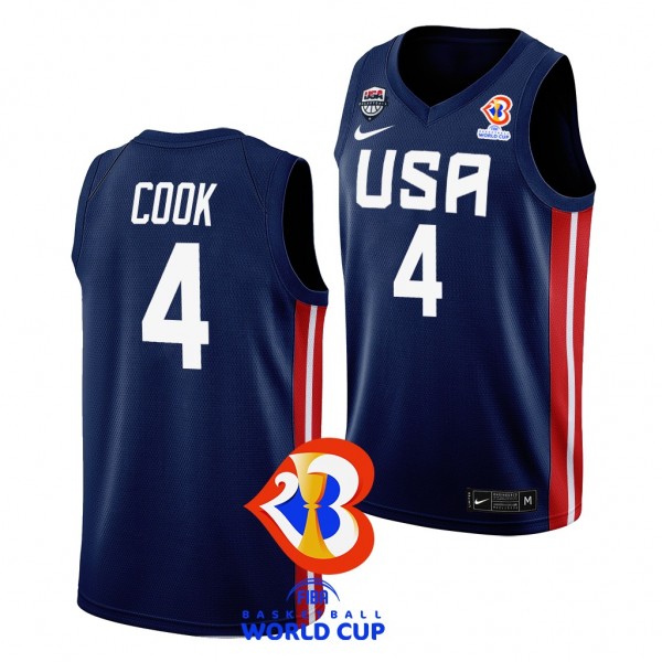 USA Quinn Cook 2023 FIBA Basketball World Cup Navy #4 Jersey Away
