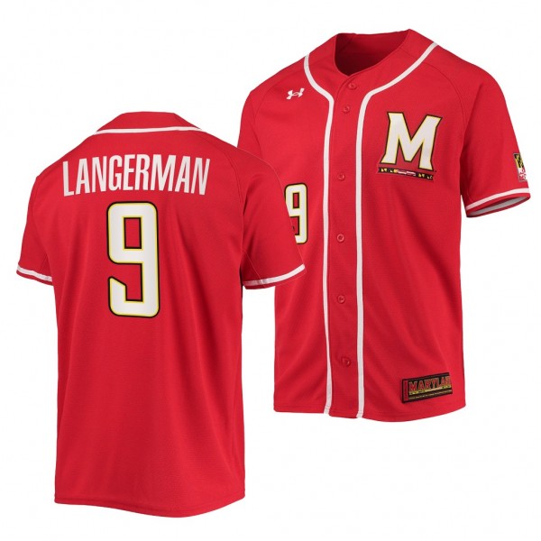 Riley Langerman Maryland Terrapins #9 Red College Baseball Replica Jersey