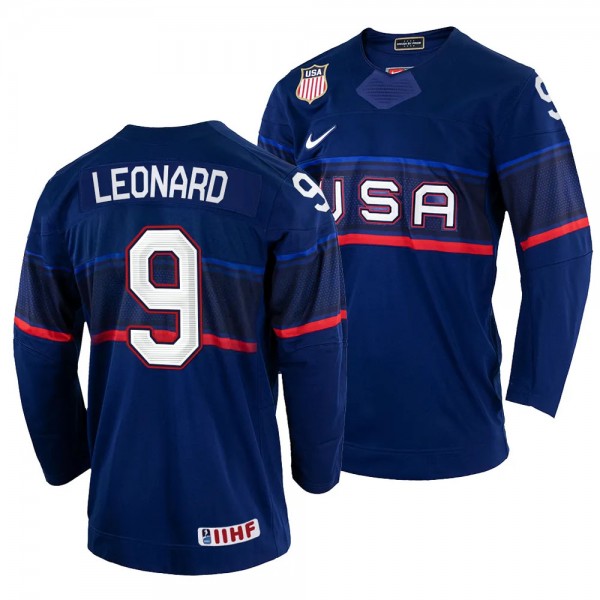 USA Hockey Ryan Leonard #9 Navy 2023 NHL Draft Jer...