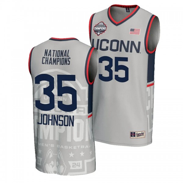 Samson Johnson UConn Huskies #35 Gray 2024 NCAA Me...