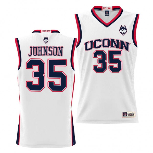 Samson Johnson UConn Huskies #35 White NIL Basketball Jersey Unisex Lightweight