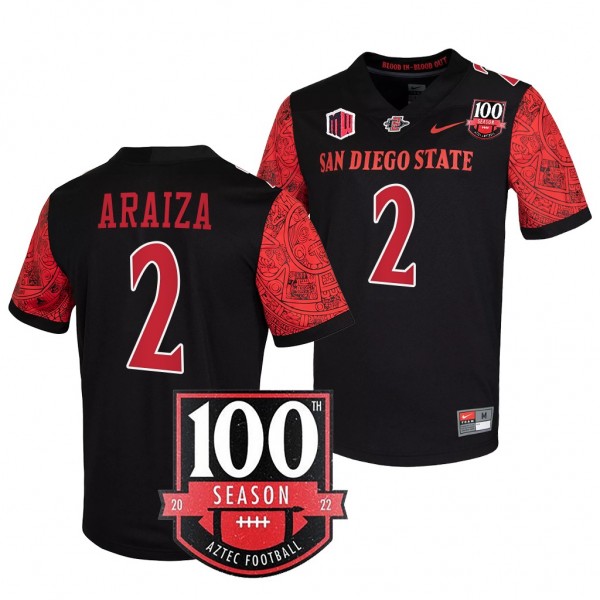 San Diego State Aztecs Matt Araiza 100th Season Patch Jersey Black Football Jersey