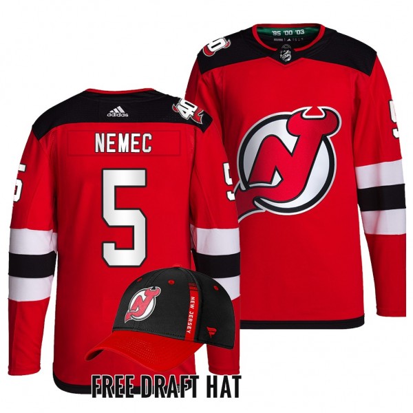 2022 NHL Draft Simon Nemec Devils #5 Red Authentic...