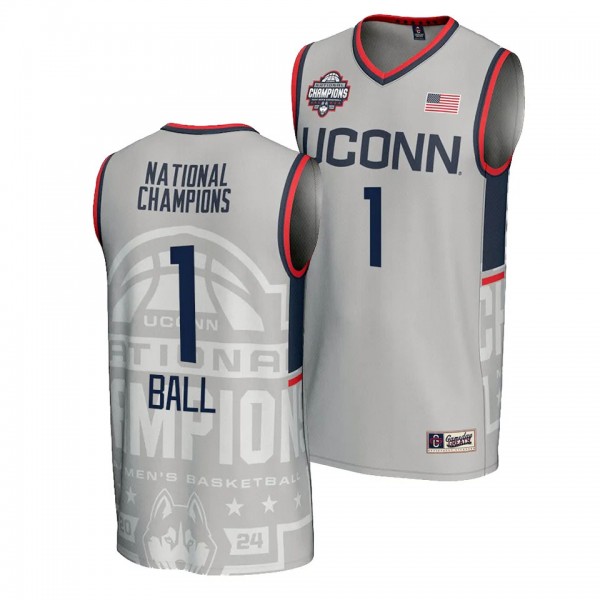 Solomon Ball UConn Huskies #1 Gray 2024 NCAA Men's...
