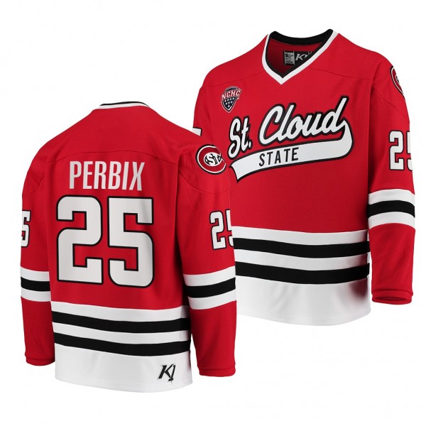 St. Cloud State Huskies 25 Nick Perbix Red College Hockey Away Jersey 2021-22
