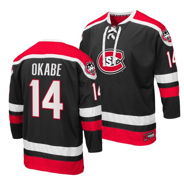 Zach Okabe St. Cloud State Huskies 14 Black College Hockey Jersey 2021-22 Lace-up