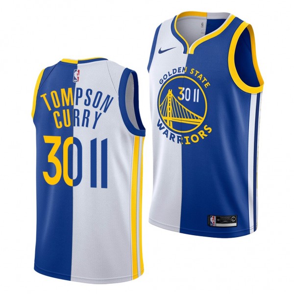 NBA Draft Stephen Curry #30 Warriors Royal White Jersey Thompson Splash Brothers