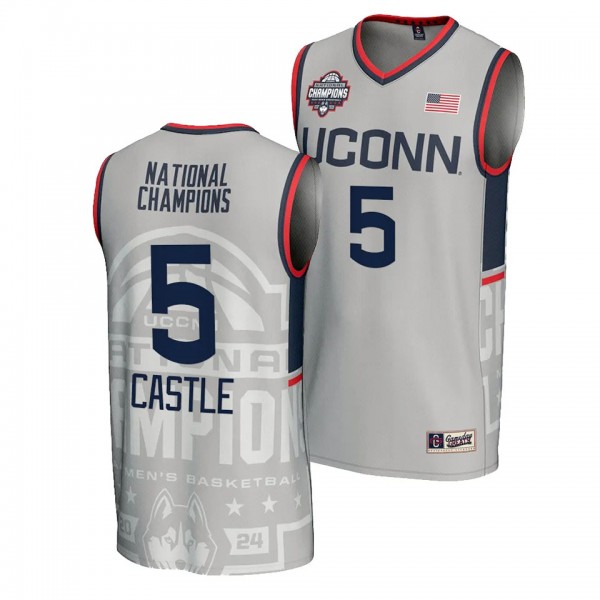 Stephon Castle UConn Huskies #5 Gray 2024 NCAA Men...