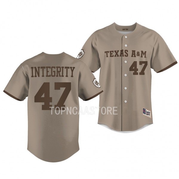 Corps of Cadets Tab Tracy Texas Aggies #47 Khaki Integrity Baseball Jersey Men