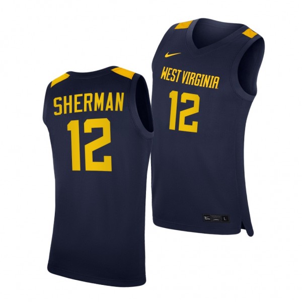 West Virginia Mountaineers Taz Sherman Navy 2020-21 Replica College Basketball Jersey Men