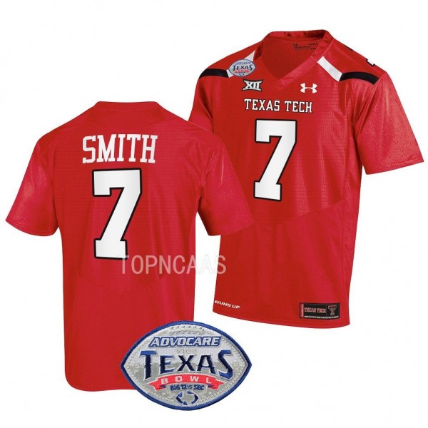 2022 Texas Bowl Donovan Smith Texas Tech Red Raiders #7 Red Football Jersey Men's