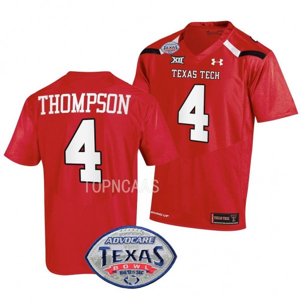 2022 Texas Bowl SaRodrick Thompson Texas Tech Red Raiders #4 Red Football Jersey Men's