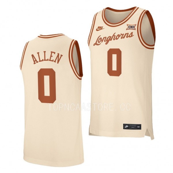 Timmy Allen Texas Longhorns #0 Cream Retro Basketb...