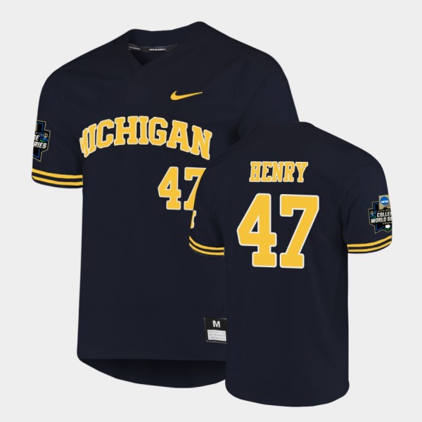 Michigan Wolverines Tommy Henry Navy 2019 NCAA Baseball College World Series Jersey