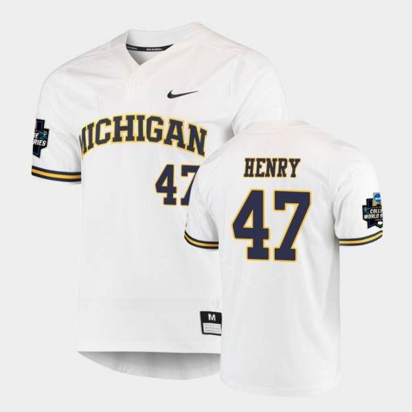 Michigan Wolverines Tommy Henry White 2019 NCAA Baseball College World Series Jersey