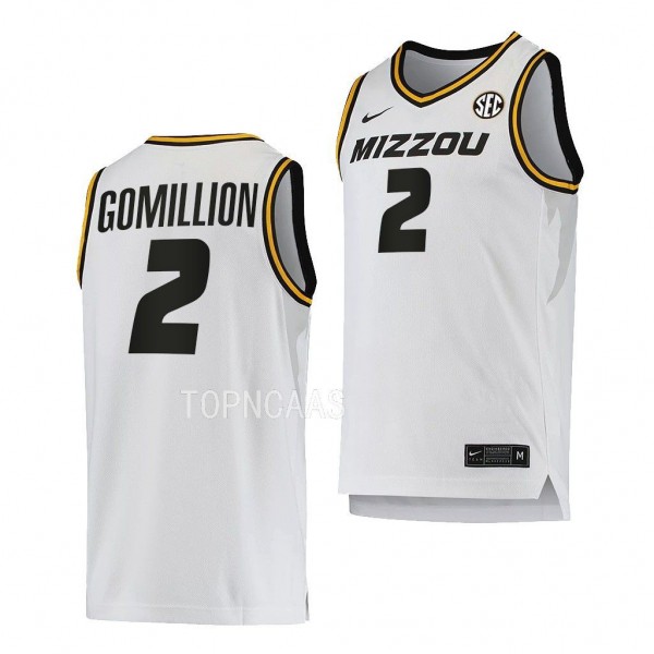 Tre Gomillion Missouri Tigers #2 White Home Basket...