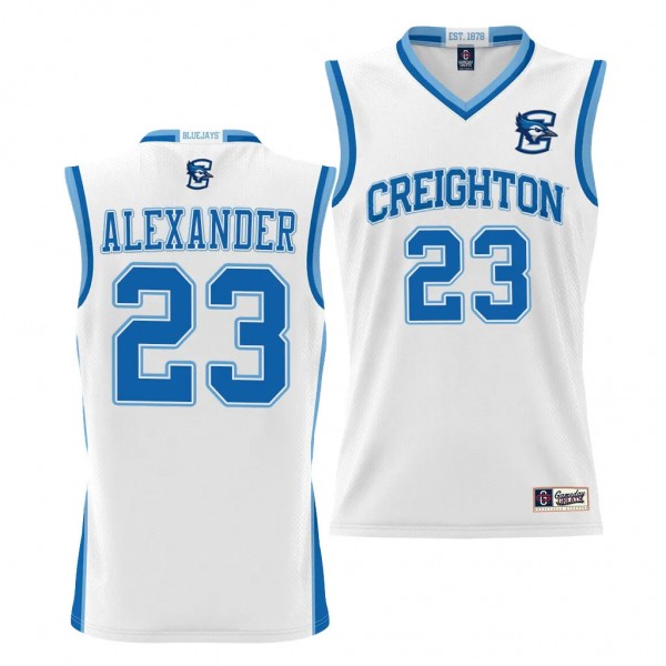 Trey Alexander Creighton Bluejays #23 White NIL Basketball Jersey Unisex Lightweight