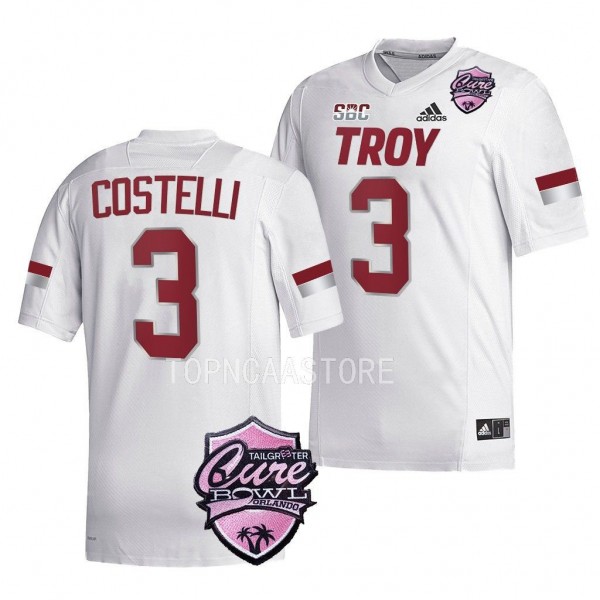Troy Trojans 2022 Cure Bowl Peter Costelli #3 Whit...