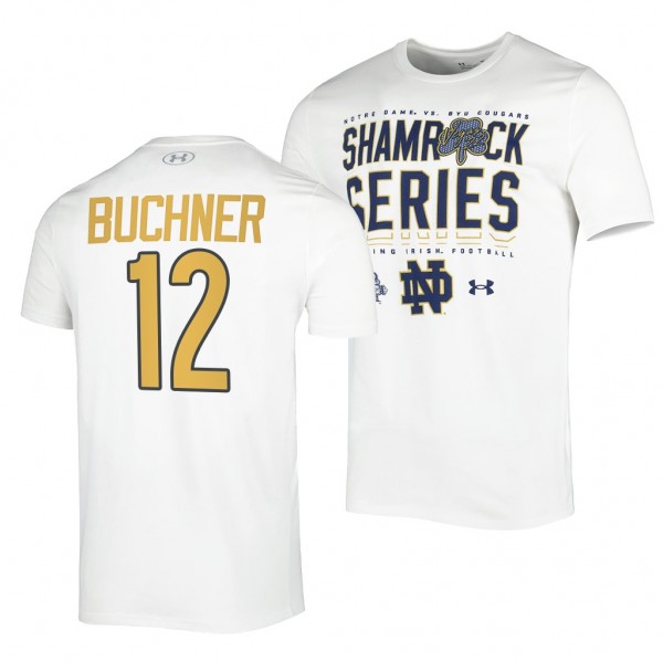 Tyler Buchner Notre Dame Fighting Irish 2022 Shamrock Series Sideline T-Shirt White #12
