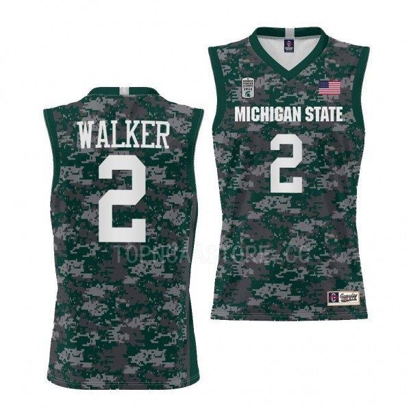 Tyson Walker Michigan State Spartans #2 Green 2022 Armed Forces Jersey Carrier Classic Game