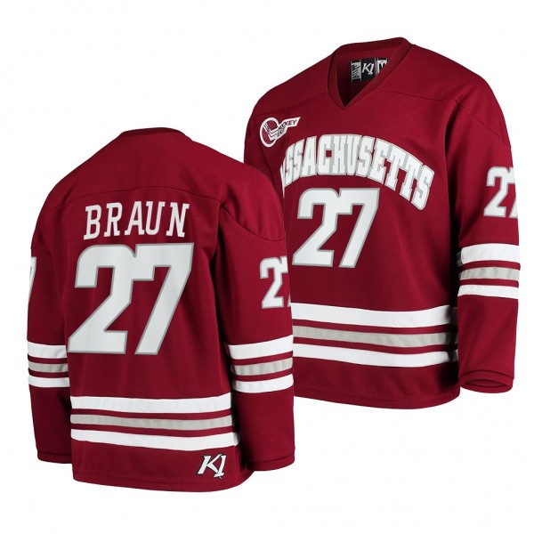 Justin Braun UMass Minutemen 27 Maroon College Hockey Jersey 2021-22 Alumni Player