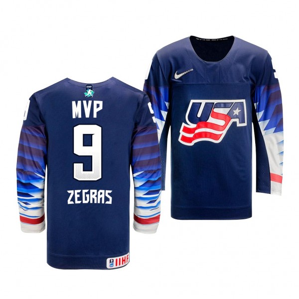 USA Trevor Zegras 2021 IIHF WJC MVP Navy Gold Winn...
