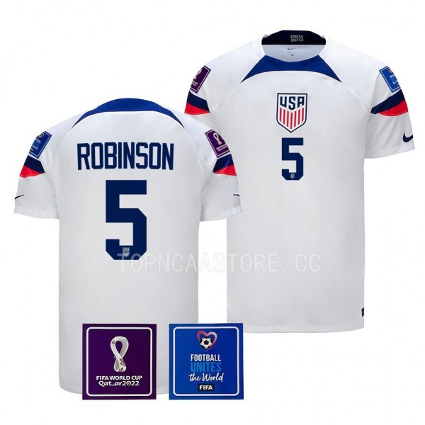 USMNT #5 Antonee Robinson FIFA World Cup 2022 White Kit Jersey
