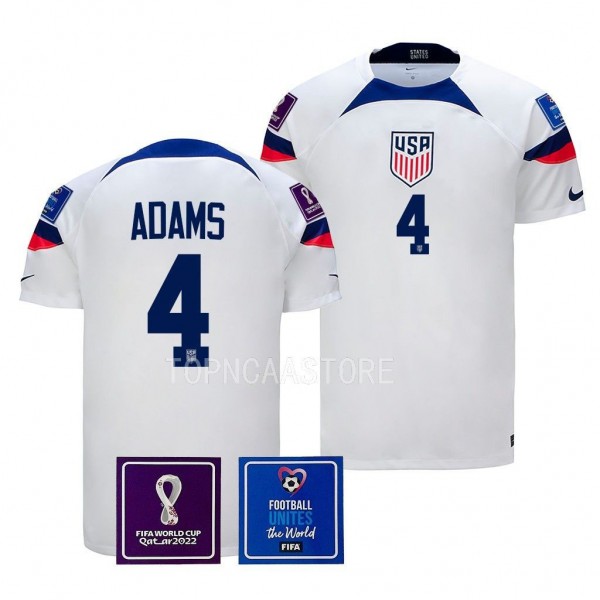 USMNT #4 Tyler Adams FIFA World Cup 2022 White Kit...