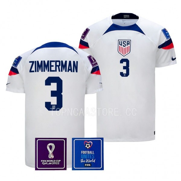 USMNT #3 Walker Zimmerman FIFA World Cup 2022 Whit...