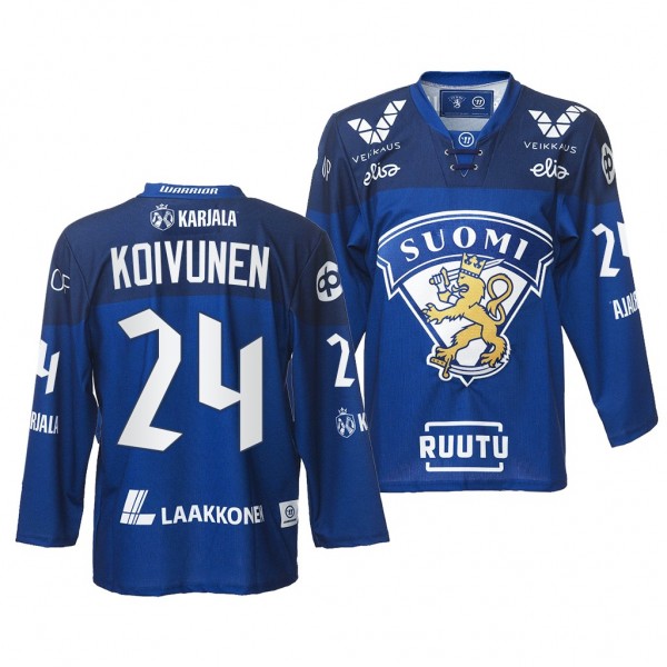 Finland Team Ville Koivunen Blue Away Hockey Jerse...