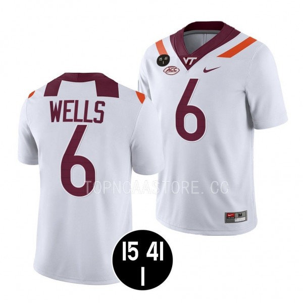 UVA Strong Grant Wells Virginia Tech Hokies #6 Whi...