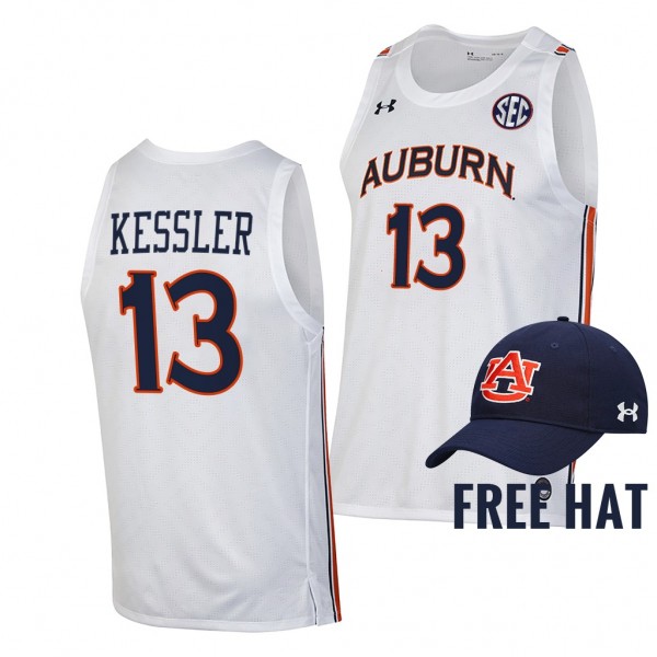 Auburn Tigers Walker Kessler #13 White Free Hat Je...