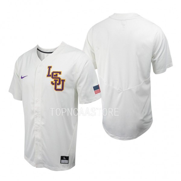 LSU Tigers College Baseball White Full-Button Jers...
