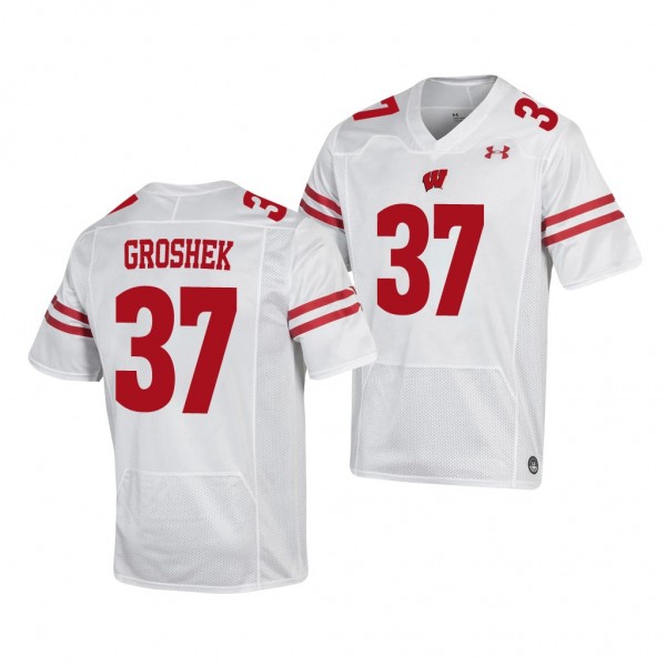 Wisconsin Badgers Garrett Groshek 37 White Replica Football Jersey Men's