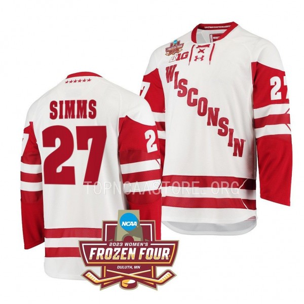 Wisconsin Badgers Kirsten Simms 7 Time National Champs White Womens Ice Hockey Jersey