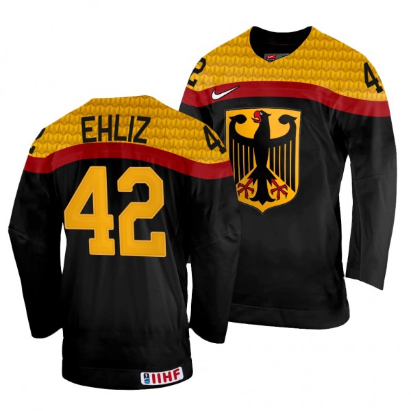 Germany Hockey Yasin Ehliz #42 Black Away Jersey 2...